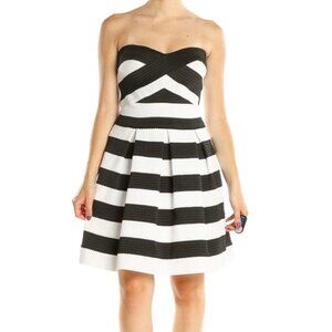 EXPRESS Strapless Bondage Structured Bodice Black and White Striped Dress Size L